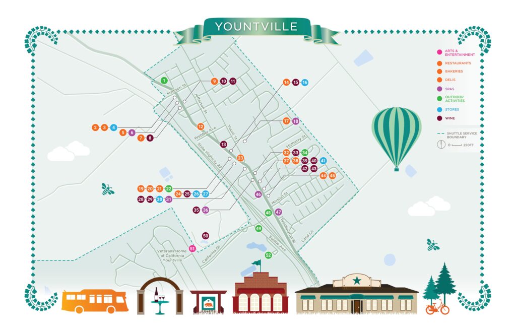A map of the Yountville Shuttle route